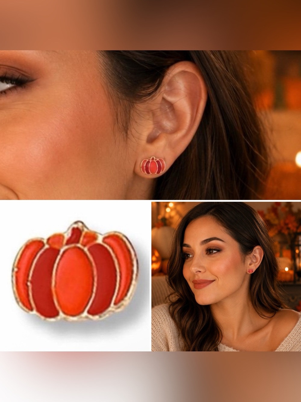 3/$15 Halloween Earrings Pumpkin Earrings Golden Metal and Enamel